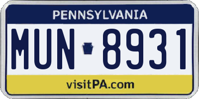 PA license plate MUN8931
