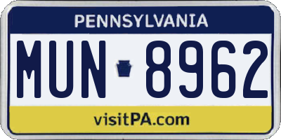 PA license plate MUN8962