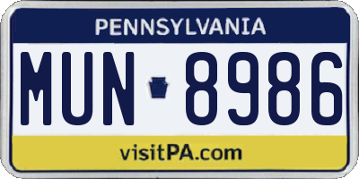 PA license plate MUN8986