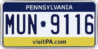 PA license plate MUN9116