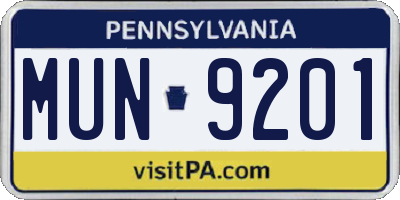 PA license plate MUN9201
