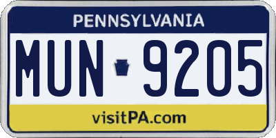 PA license plate MUN9205
