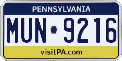 PA license plate MUN9216