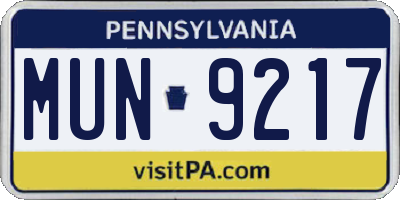 PA license plate MUN9217