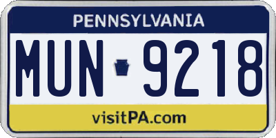 PA license plate MUN9218