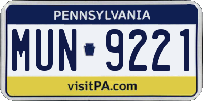 PA license plate MUN9221