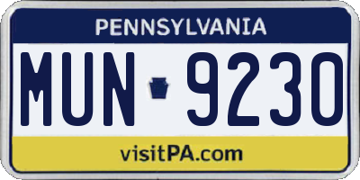 PA license plate MUN9230