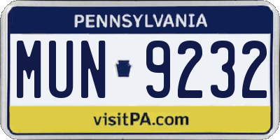 PA license plate MUN9232