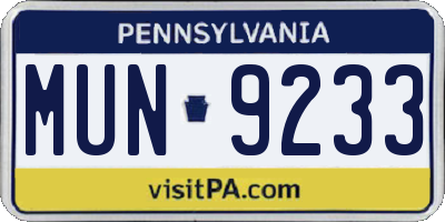 PA license plate MUN9233