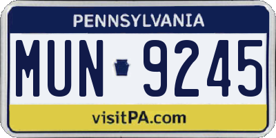 PA license plate MUN9245