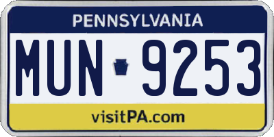 PA license plate MUN9253