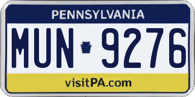 PA license plate MUN9276