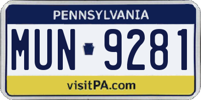 PA license plate MUN9281