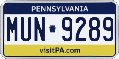 PA license plate MUN9289