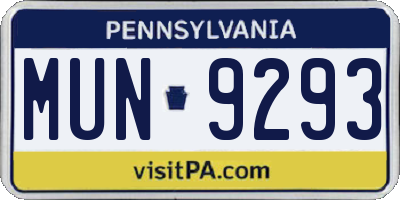 PA license plate MUN9293