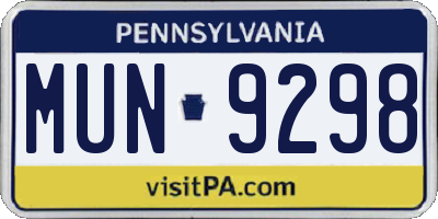PA license plate MUN9298