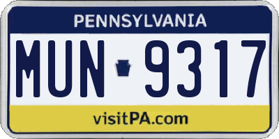 PA license plate MUN9317
