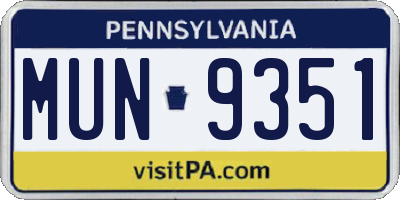 PA license plate MUN9351