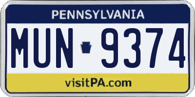 PA license plate MUN9374
