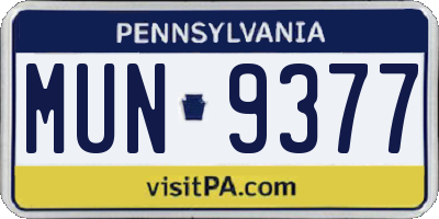PA license plate MUN9377