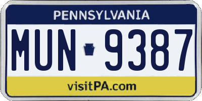 PA license plate MUN9387