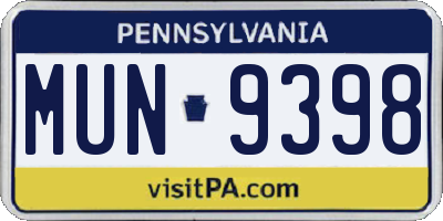 PA license plate MUN9398