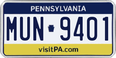 PA license plate MUN9401