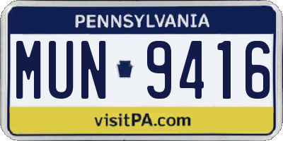 PA license plate MUN9416