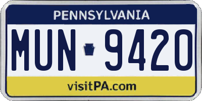 PA license plate MUN9420
