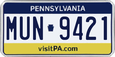 PA license plate MUN9421