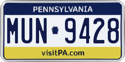 PA license plate MUN9428
