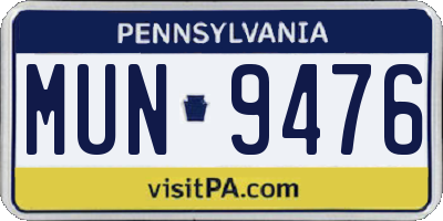 PA license plate MUN9476