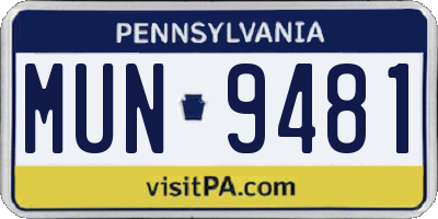 PA license plate MUN9481