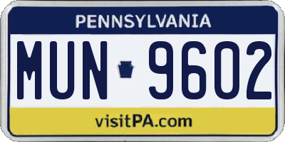 PA license plate MUN9602