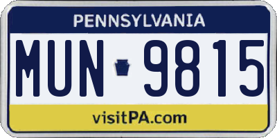 PA license plate MUN9815