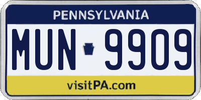 PA license plate MUN9909