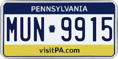 PA license plate MUN9915
