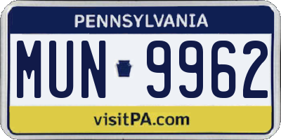 PA license plate MUN9962