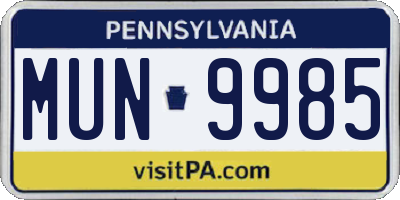 PA license plate MUN9985