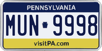 PA license plate MUN9998