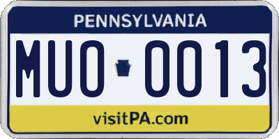 PA license plate MUO0013