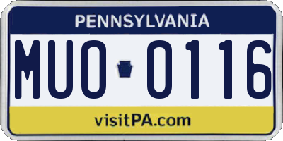 PA license plate MUO0116