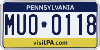 PA license plate MUO0118