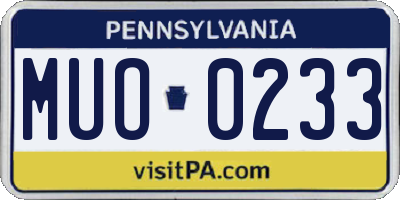 PA license plate MUO0233