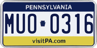 PA license plate MUO0316