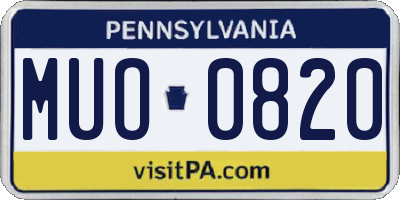 PA license plate MUO0820