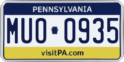 PA license plate MUO0935