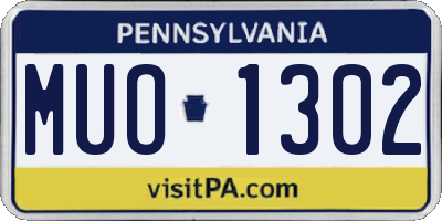 PA license plate MUO1302