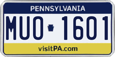 PA license plate MUO1601