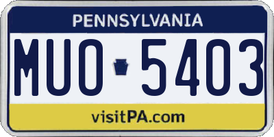 PA license plate MUO5403